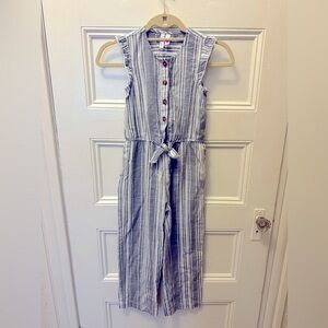 Girls cotton blue & white striped jumpsuit